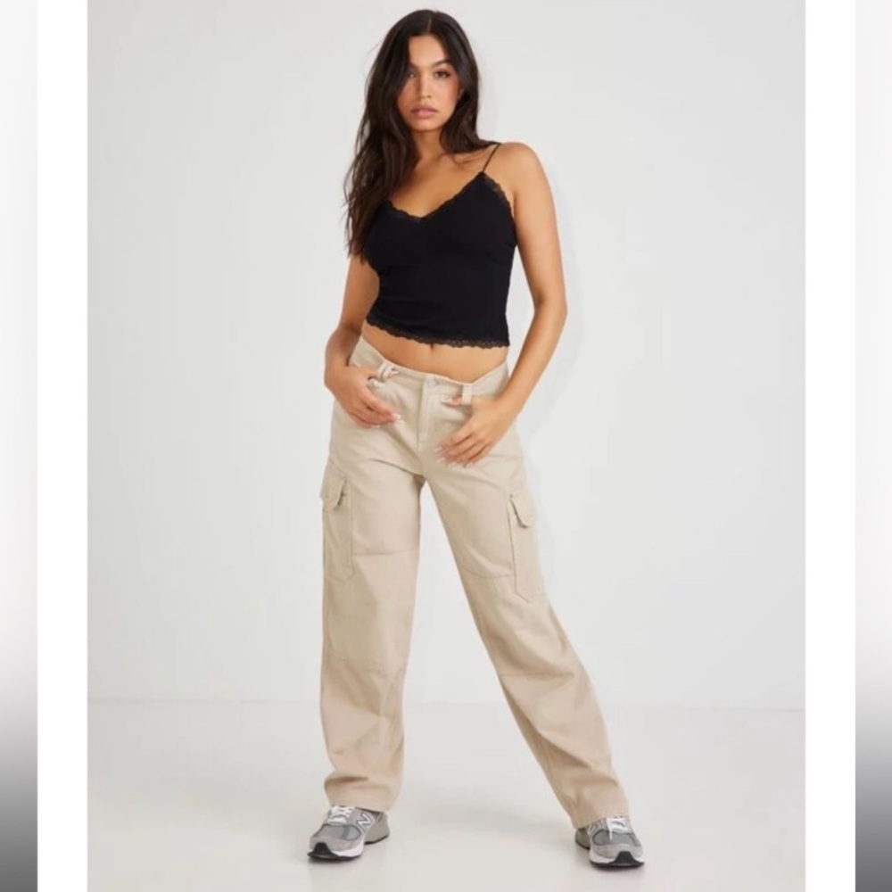 mid rise baggy cargo pants beige utility carpenter pants